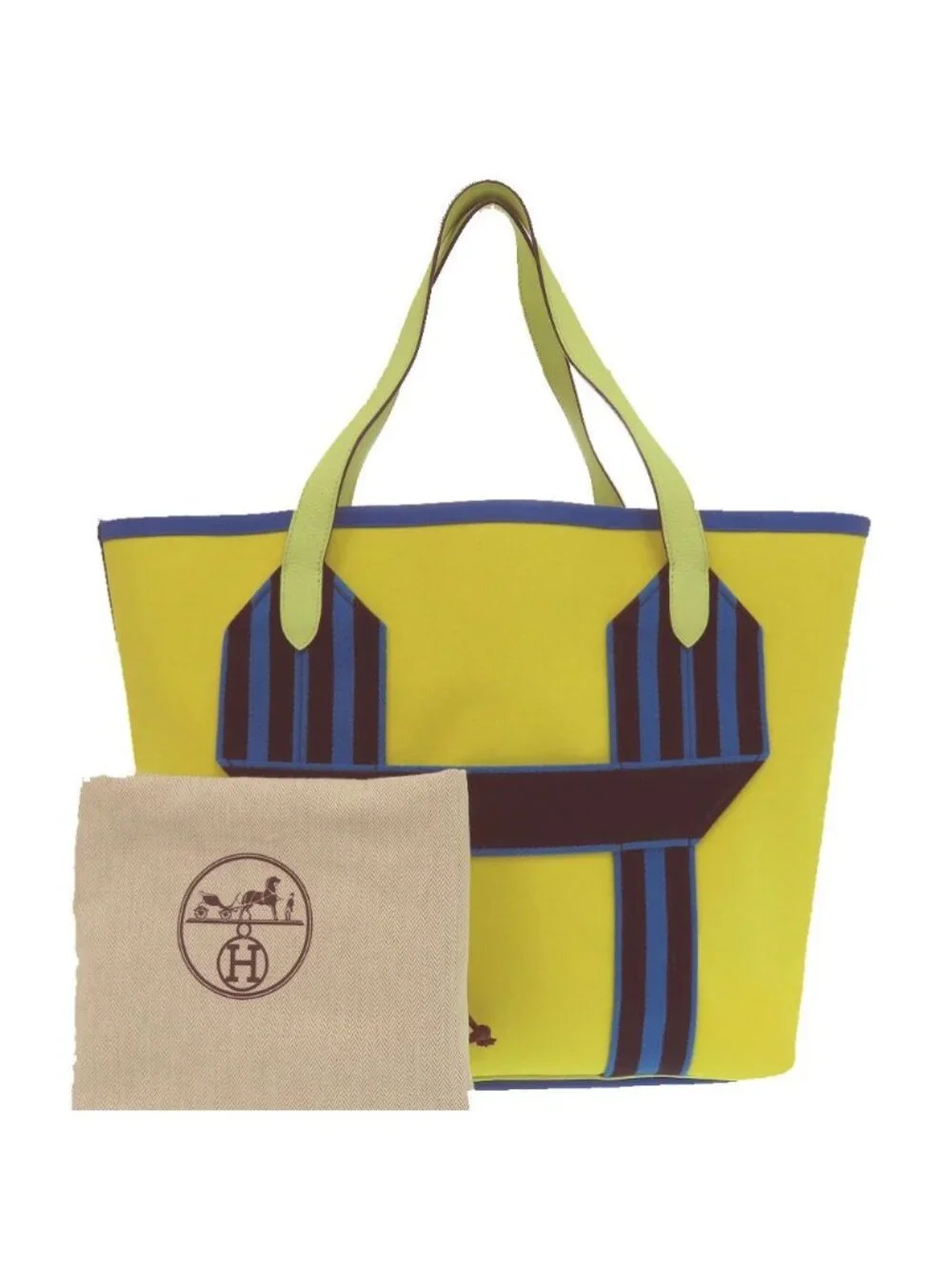 Hermes Pursangle Tote Silver Toile Military Canvas Taurillon Lime Veil - Picture 2 of 10